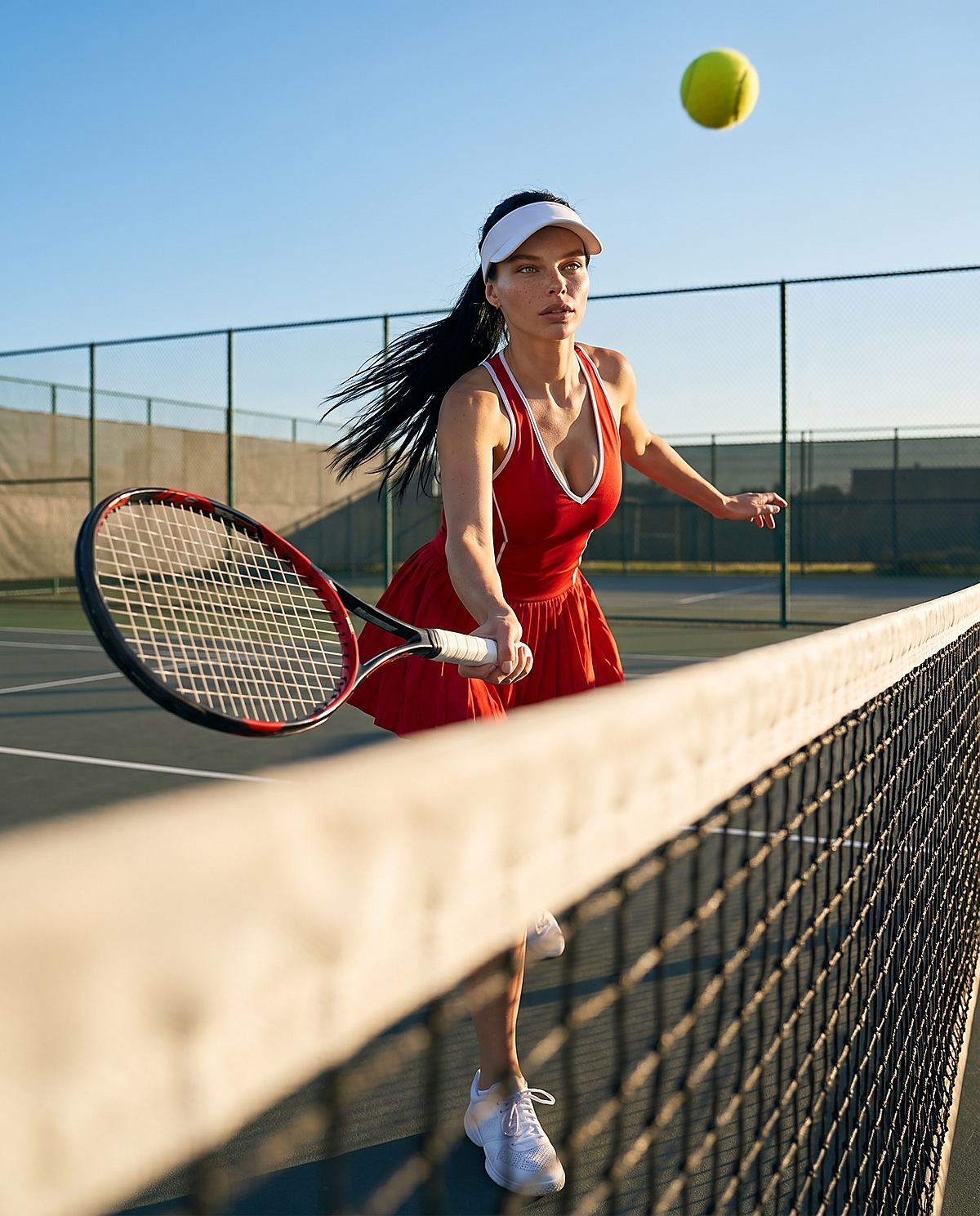Tenis Kortu & Kırmızı Spor Elbise